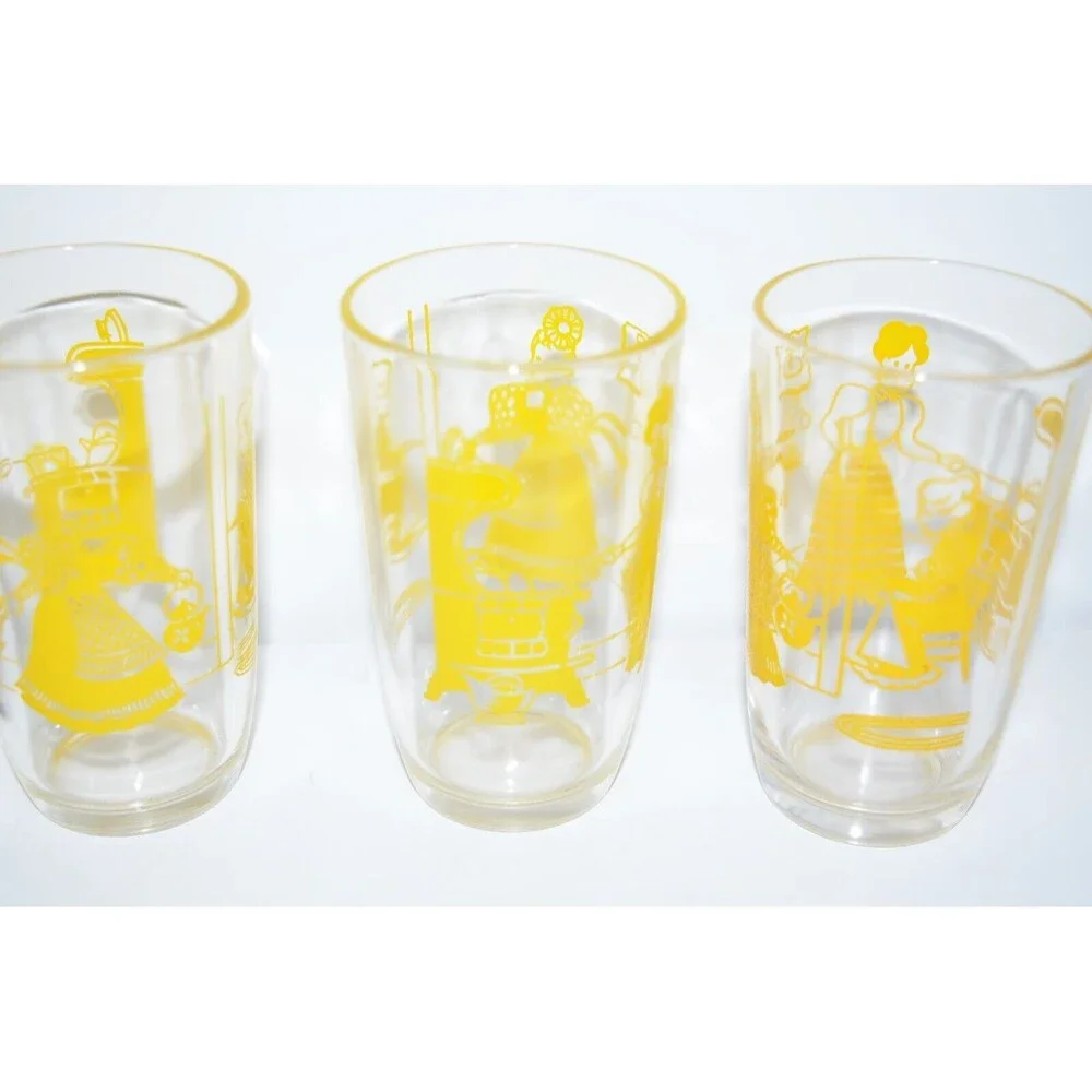 Vtg Swanky‎ Swig Glasses Yellow Bustling Betty Kraft Cheese Spread Hazel Atlas